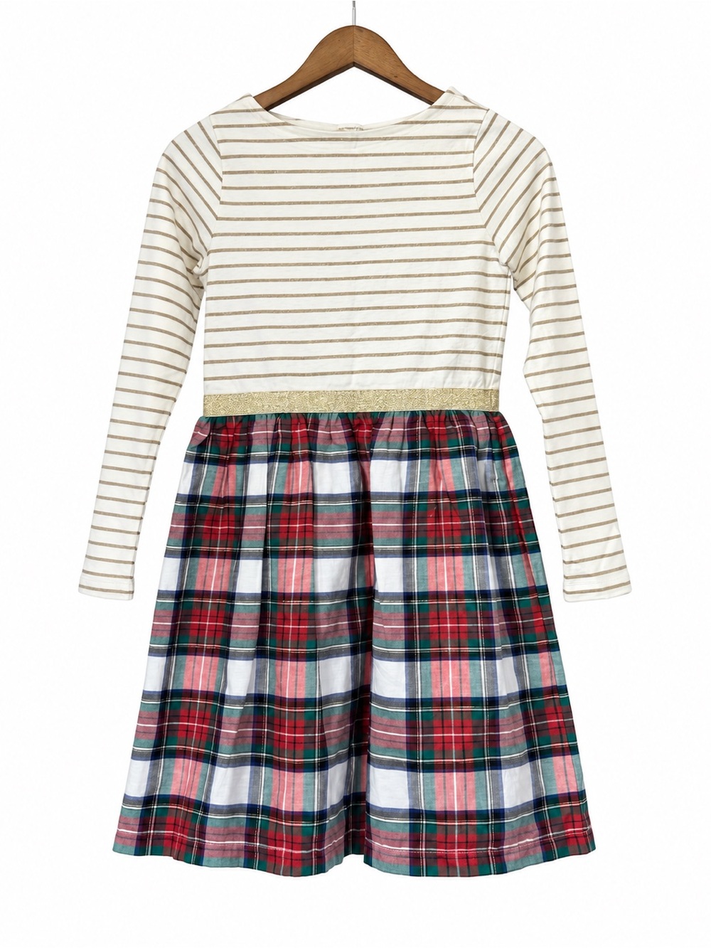 NWT Crewcuts J.Crew Girls 12 Plaid Holiday Dress Gold Stripe Tartan Long Sleeve